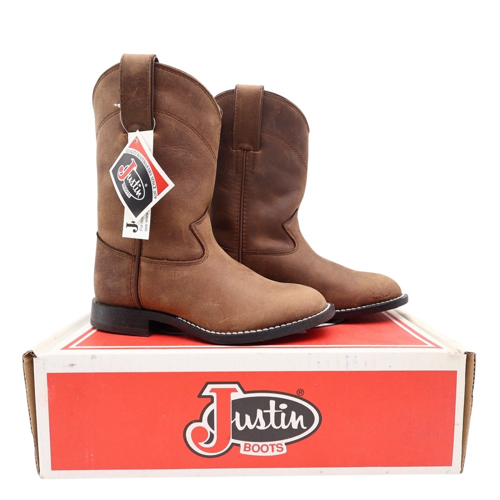 Justin 3410C Kids Western Boots 11D Brown Leather NWT Deadstock Cowboy